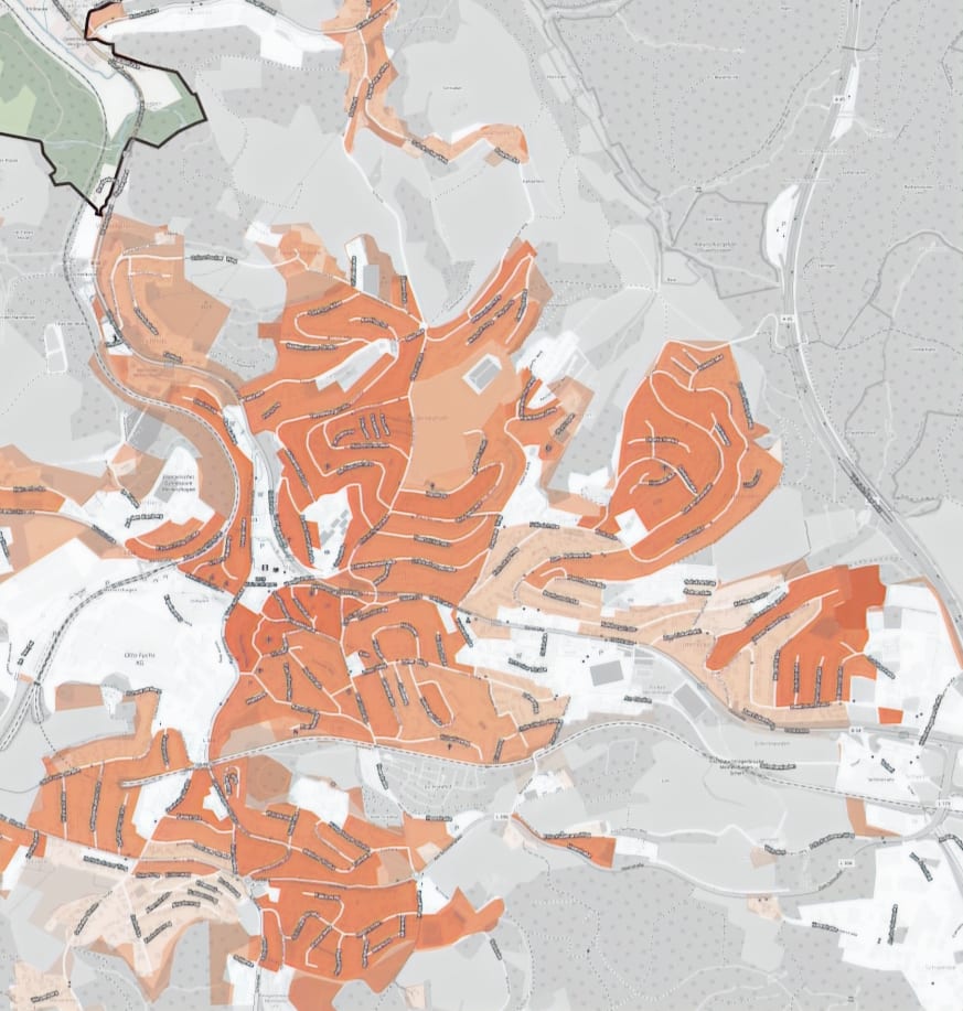 KlimaKarten für die Stadt Meinerzhagen, Parameter Hitze, Ansicht 2